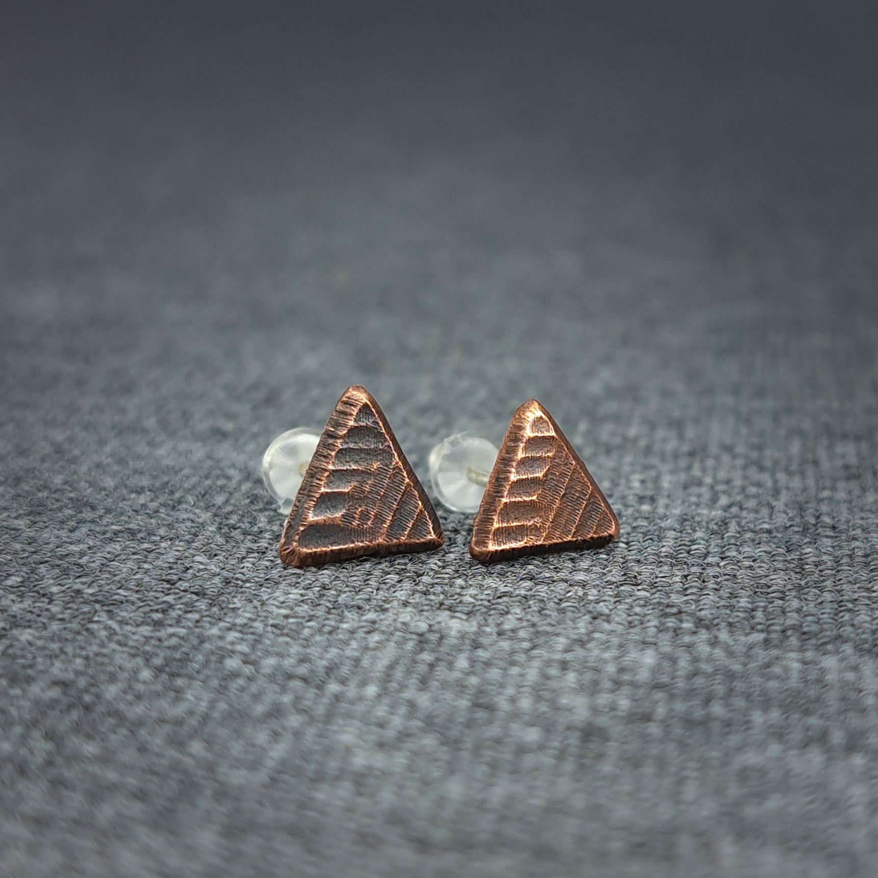 Woven Copper Triangle Stud Earrings — 925 Sterling Silver Posts