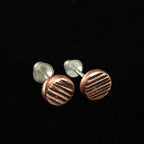 Lined Copper Circle Stud Earrings — 925 Sterling Silver Posts