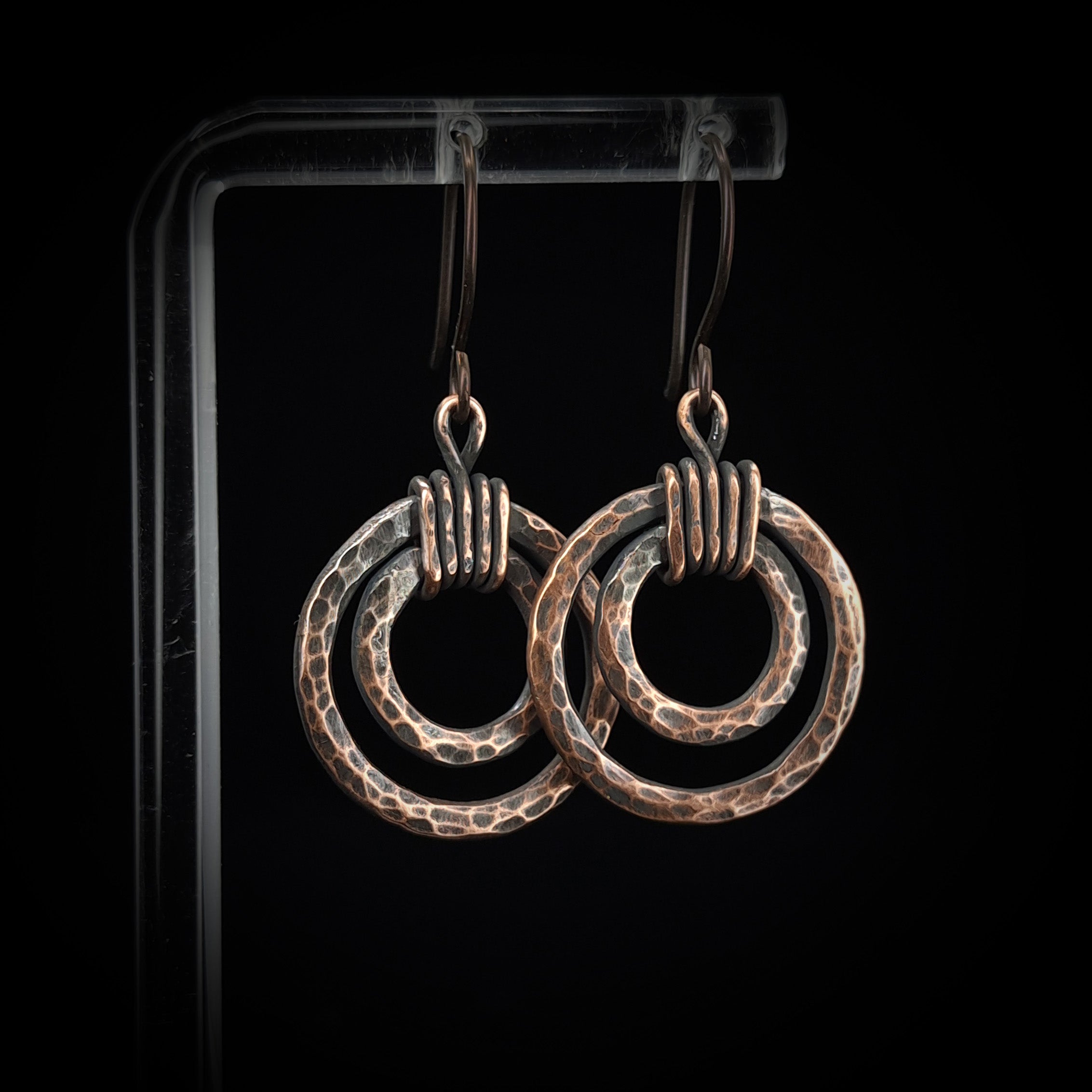 Eclipse Rings: Textured Concentric Copper Circle Dangles