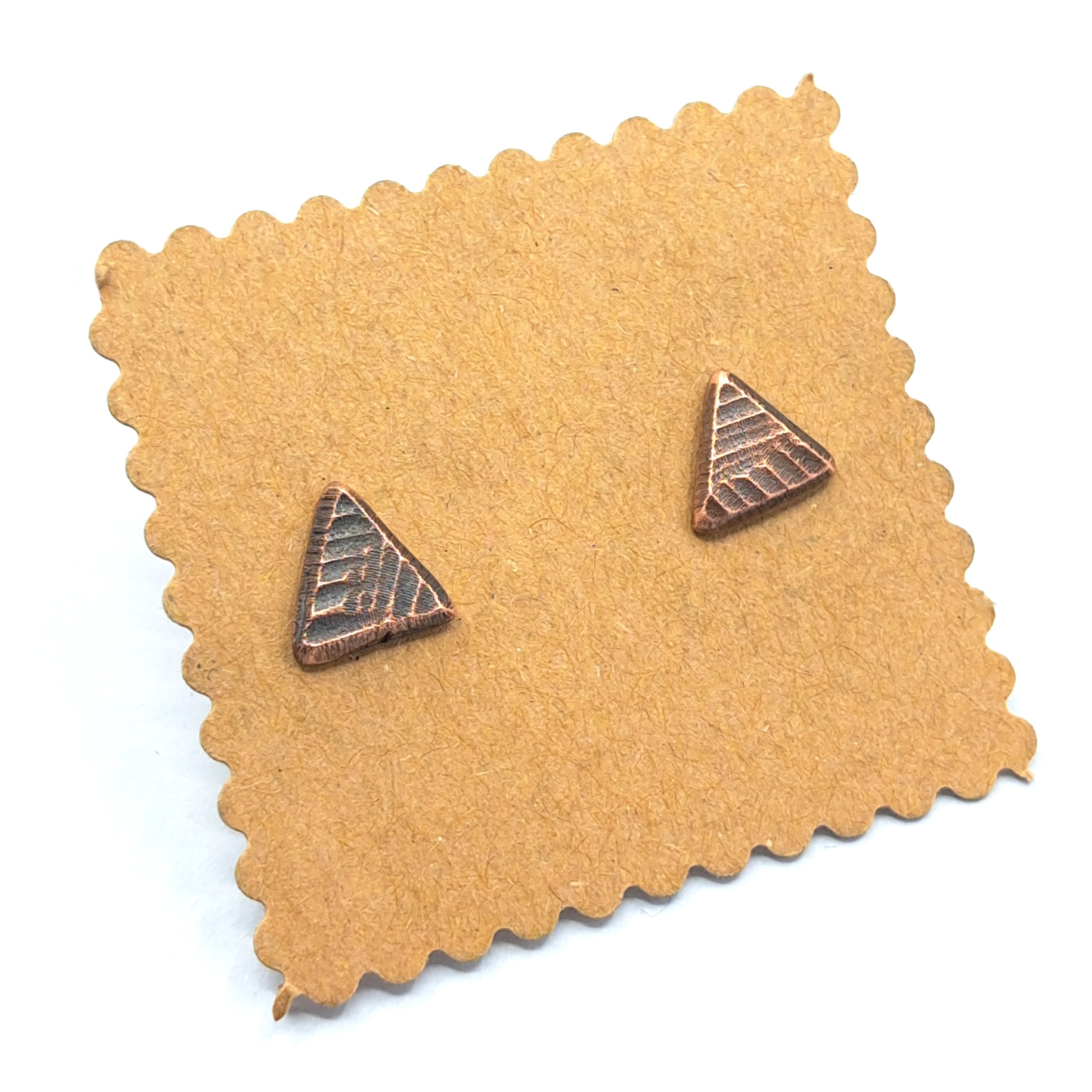 Woven Copper Triangle Stud Earrings — 925 Sterling Silver Posts