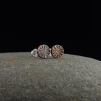 Citrus Cut Copper Circle Stud Earrings — 925 Sterling Silver Posts