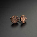 Citrus Cut Copper Circle Stud Earrings — 925 Sterling Silver Posts