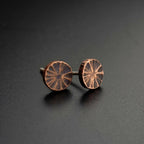 Citrus Cut Copper Circle Stud Earrings — 925 Sterling Silver Posts