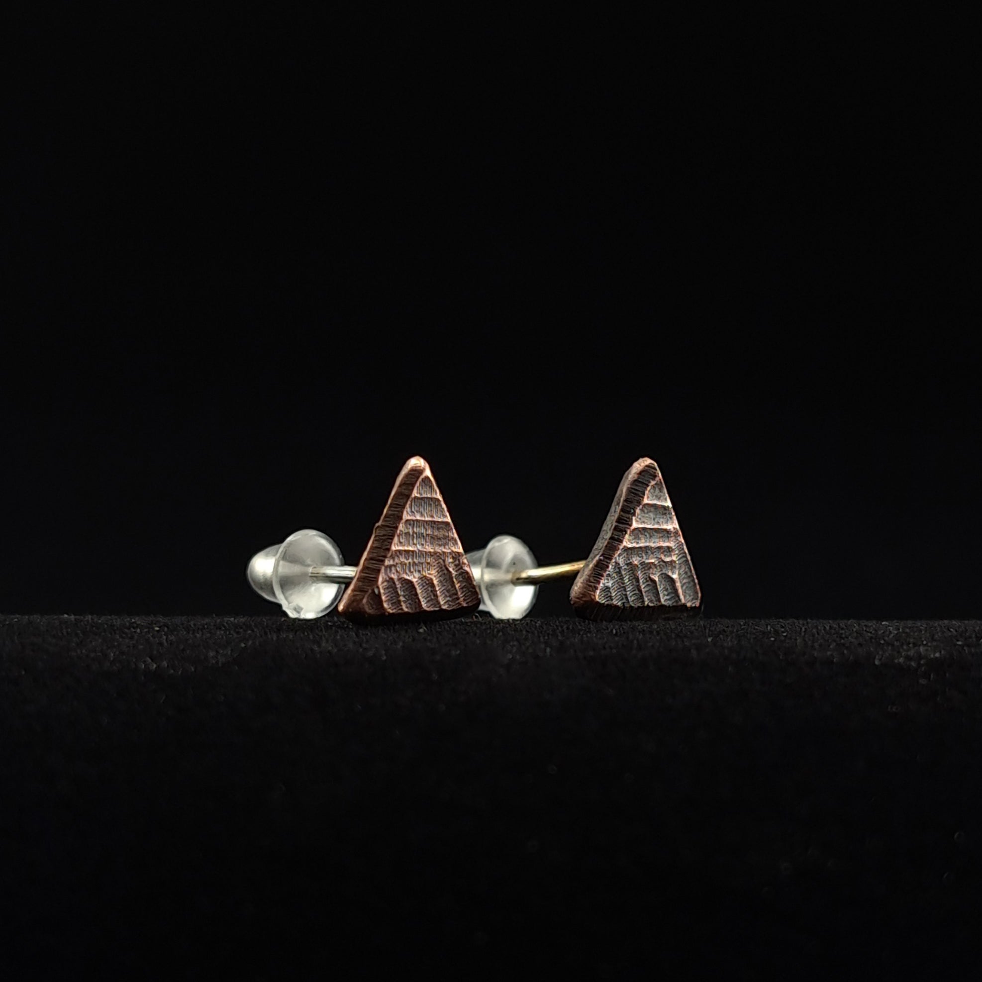 Woven Copper Triangle Stud Earrings — 925 Sterling Silver Posts