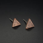 Woven Copper Triangle Stud Earrings — 925 Sterling Silver Posts