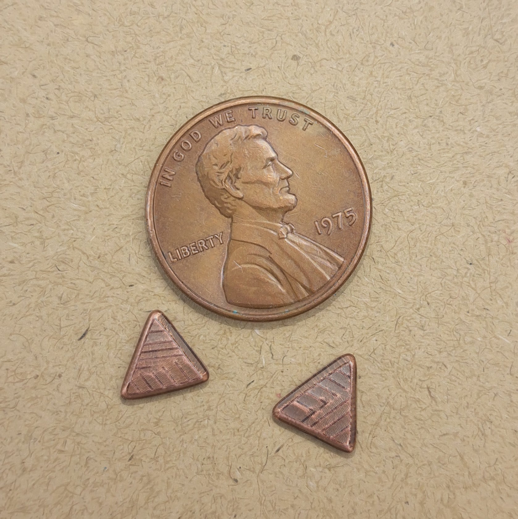 Woven Copper Triangle Stud Earrings — 925 Sterling Silver Posts