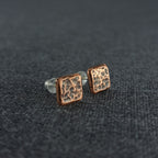 Hammered Copper Square Stud Earrings — 925 Sterling Silver Posts