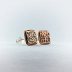 Hammered Copper Square Stud Earrings — 925 Sterling Silver Posts