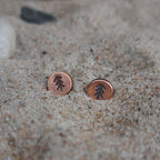 Fir-Stamped Copper Circle Stud Earrings — 925 Sterling Silver Posts