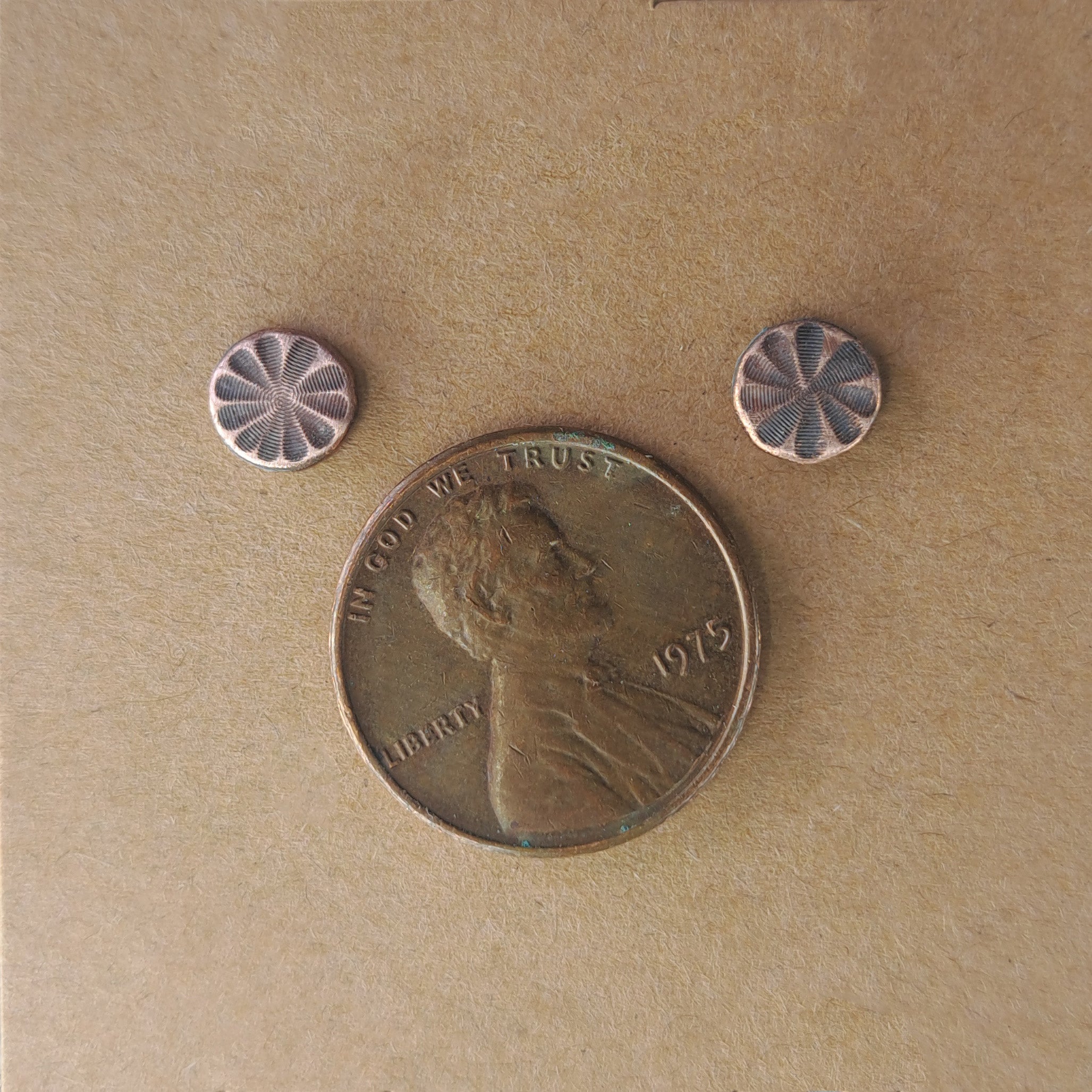 Citrus Cut Copper Circle Stud Earrings — 925 Sterling Silver Posts