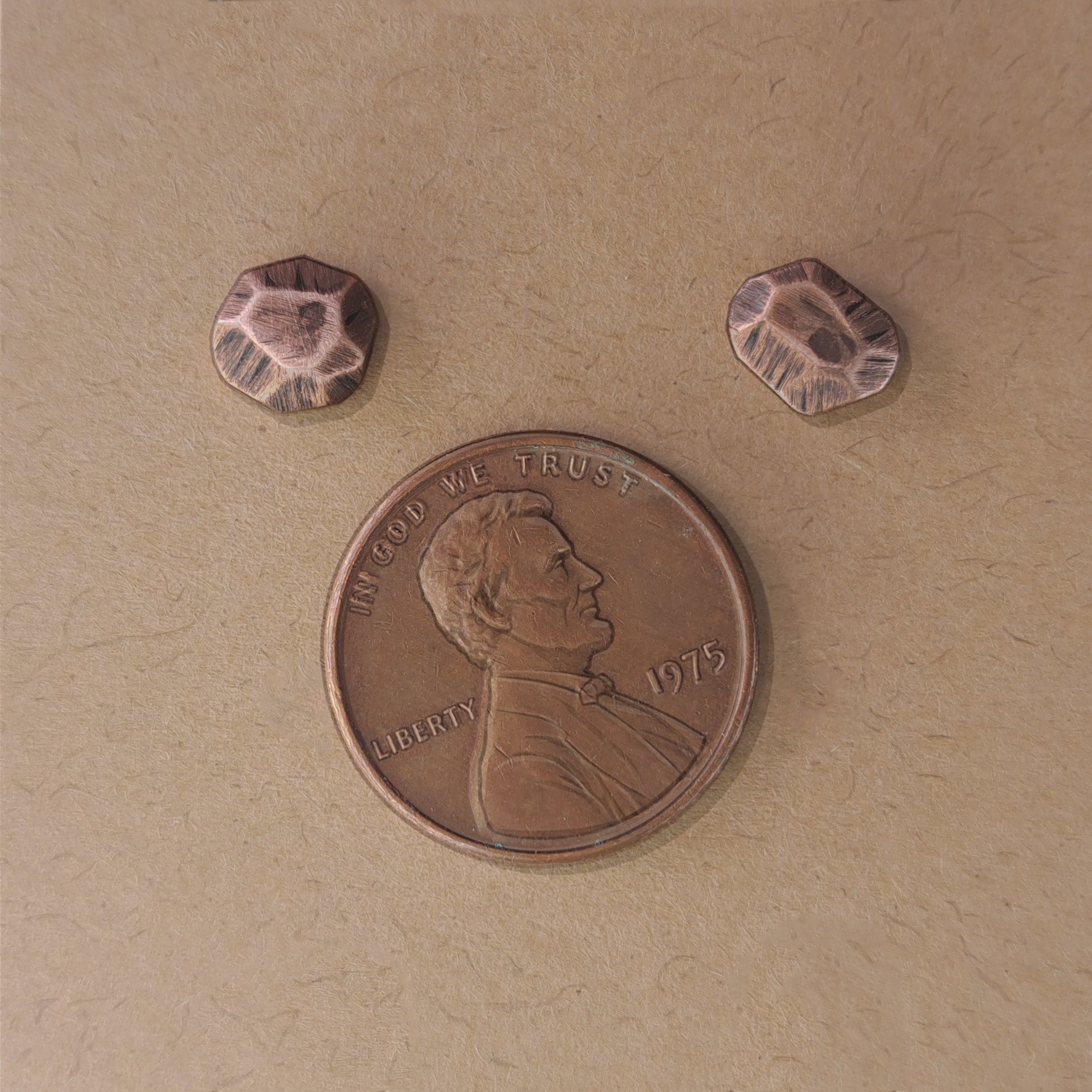 Faceted Copper Stud Earrings — 925 Sterling Silver Posts