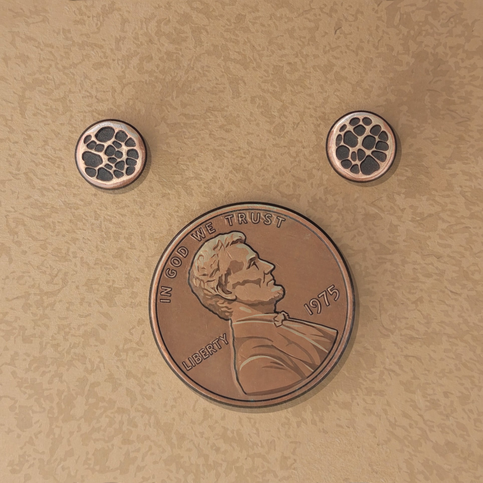 Hammered Copper Circle Stud Earrings — 925 Sterling Silver Posts