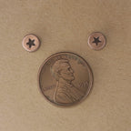 Star-Stamped Copper Circle Stud Earrings — 925 Sterling Silver Posts