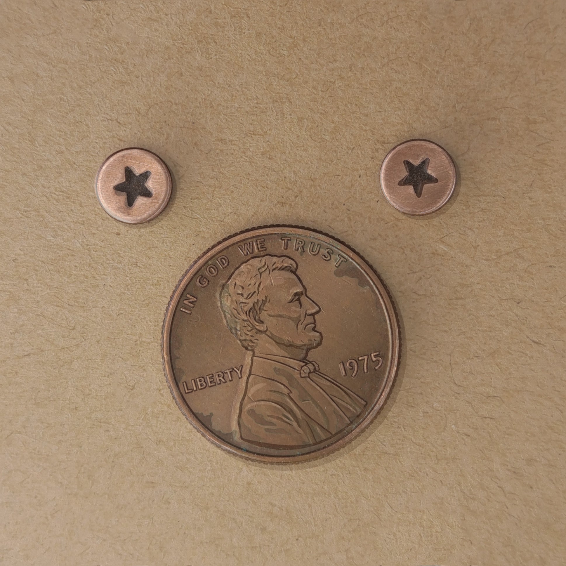 Star-Stamped Copper Circle Stud Earrings — 925 Sterling Silver Posts