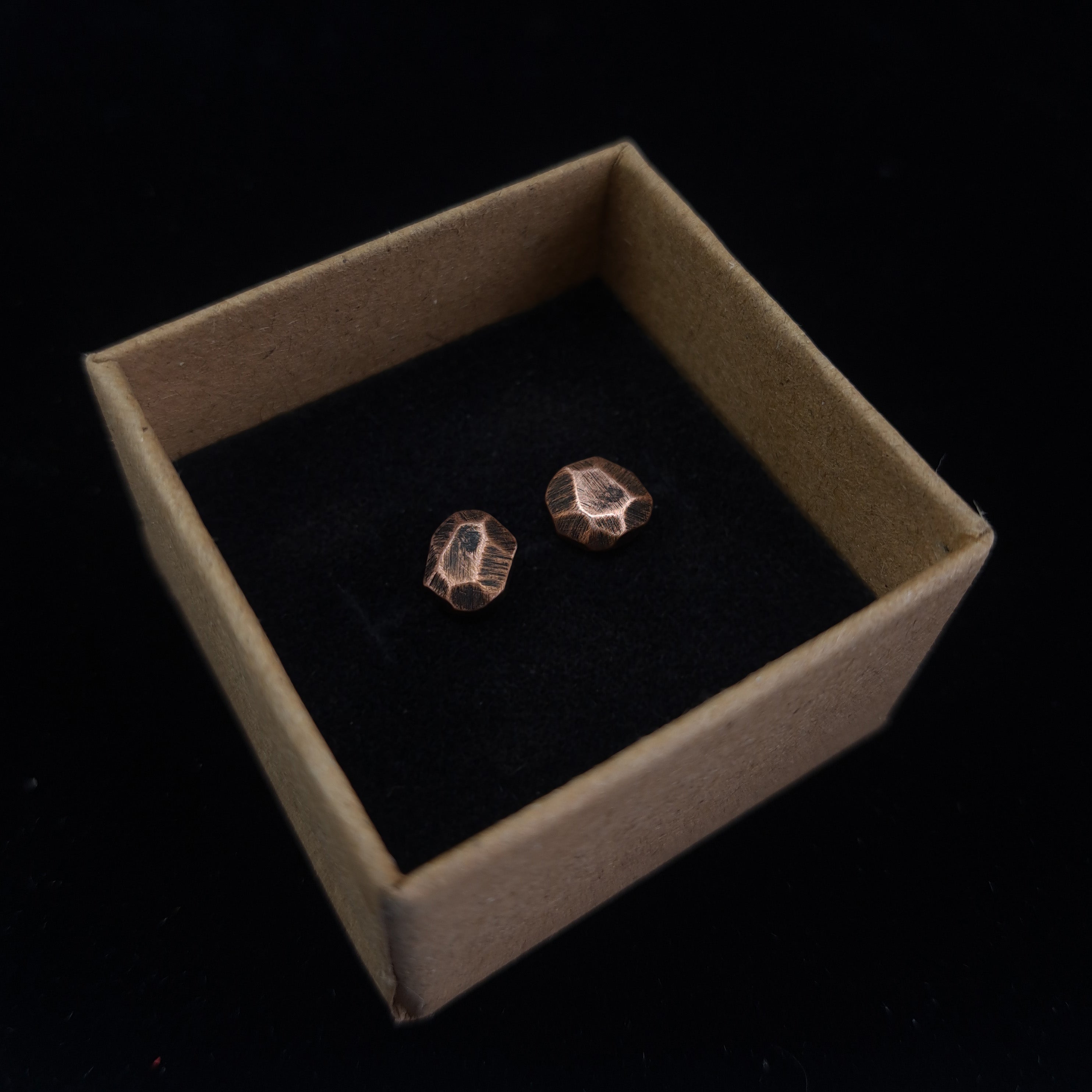 Faceted Copper Stud Earrings — 925 Sterling Silver Posts