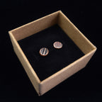 Lined Copper Circle Stud Earrings — 925 Sterling Silver Posts