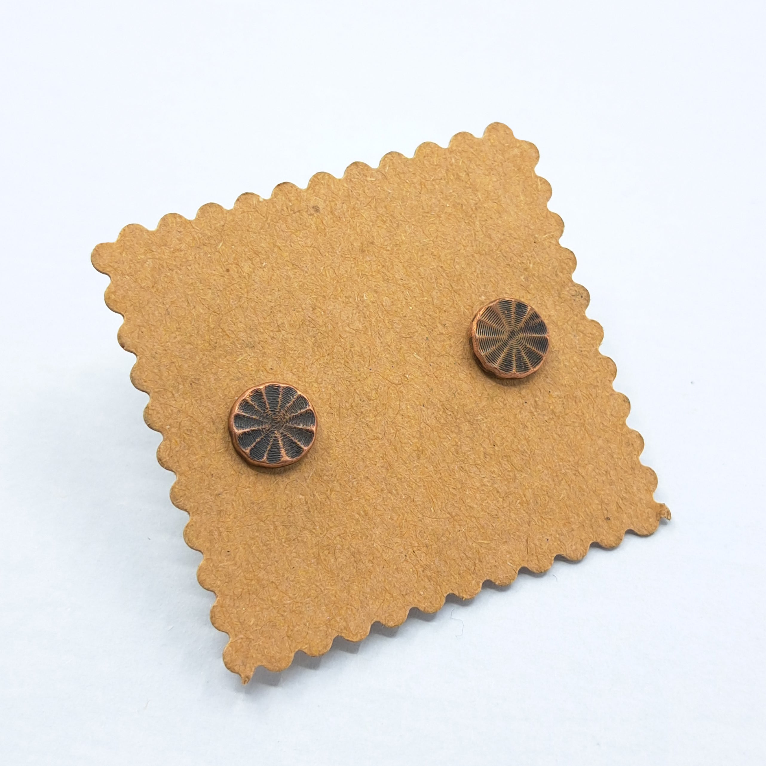 Citrus Cut Copper Circle Stud Earrings — 925 Sterling Silver Posts