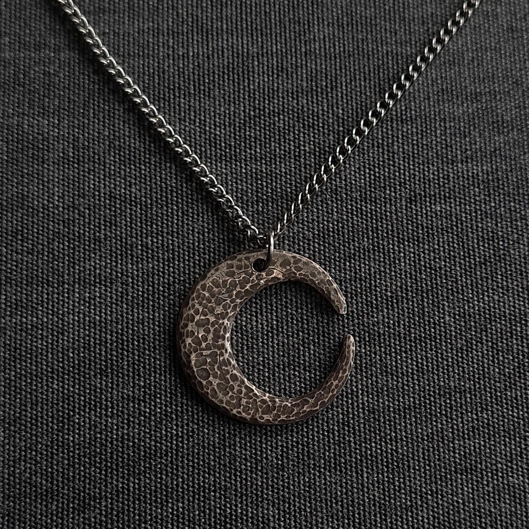 Handmade Hammered Crescent Moon Necklace: Gothic Celestial Pendant