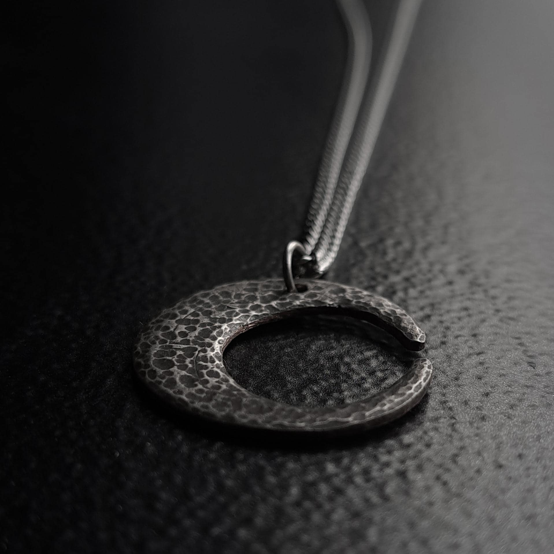 Handmade Hammered Crescent Moon Necklace: Gothic Celestial Pendant