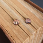 Cross-Hatched Copper Circle Stud Earrings — 925 Sterling Silver Posts
