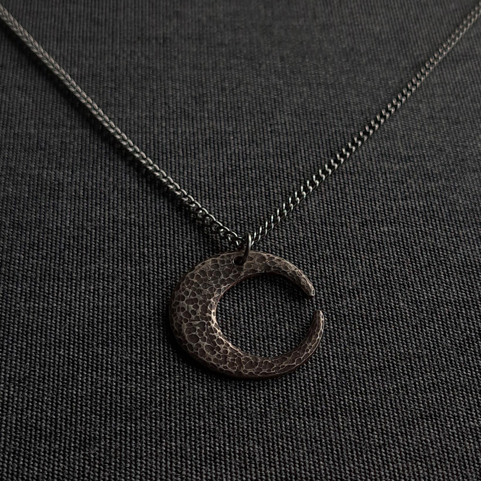 Handmade Hammered Crescent Moon Necklace: Gothic Celestial Pendant