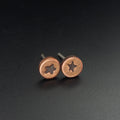 Star-Stamped Copper Circle Stud Earrings — 925 Sterling Silver Posts