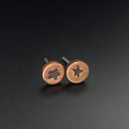 Star-Stamped Copper Circle Stud Earrings — 925 Sterling Silver Posts