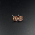 Cross-Hatched Copper Circle Stud Earrings — 925 Sterling Silver Posts