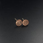 Cross-Hatched Copper Circle Stud Earrings — 925 Sterling Silver Posts