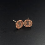 Fir-Stamped Copper Circle Stud Earrings — 925 Sterling Silver Posts