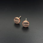 Lined Copper Circle Stud Earrings — 925 Sterling Silver Posts