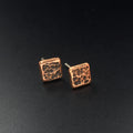 Hammered Copper Square Stud Earrings — 925 Sterling Silver Posts